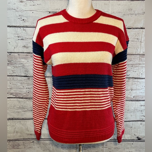 CAMPUS CASUALS Sweater Crewneck Vintage 70's-80's Striped-Medium - Picture 1 of 3